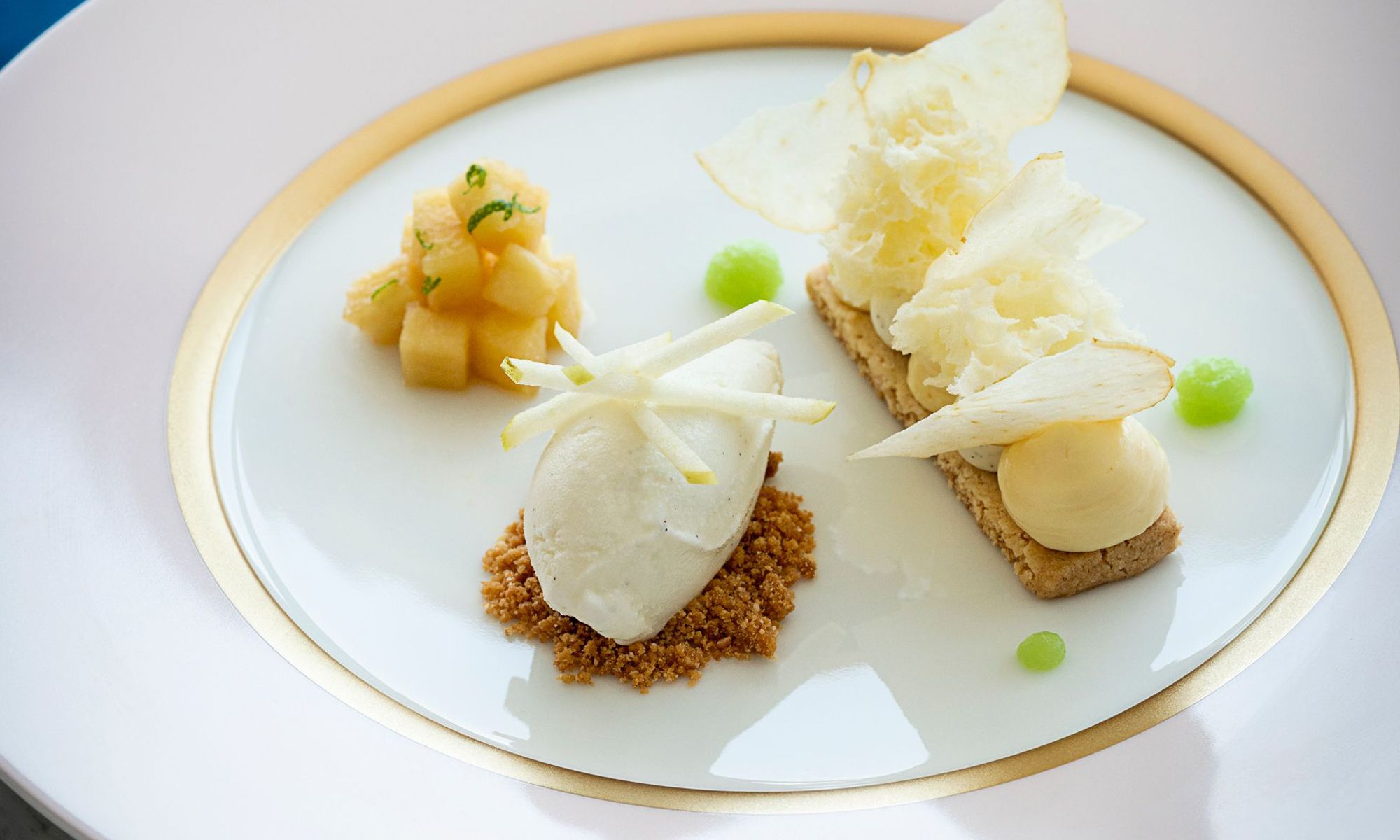 a plate of desserts on a white plate