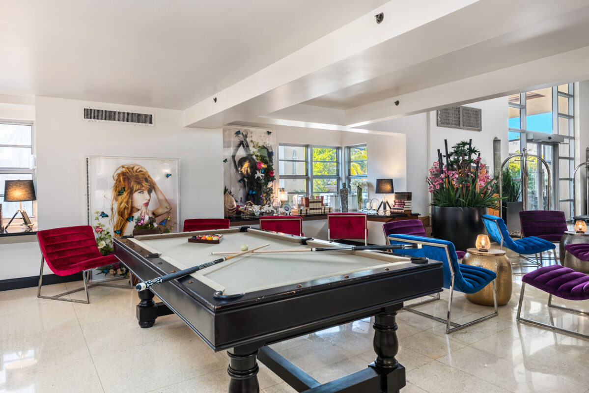 a pool table in a room