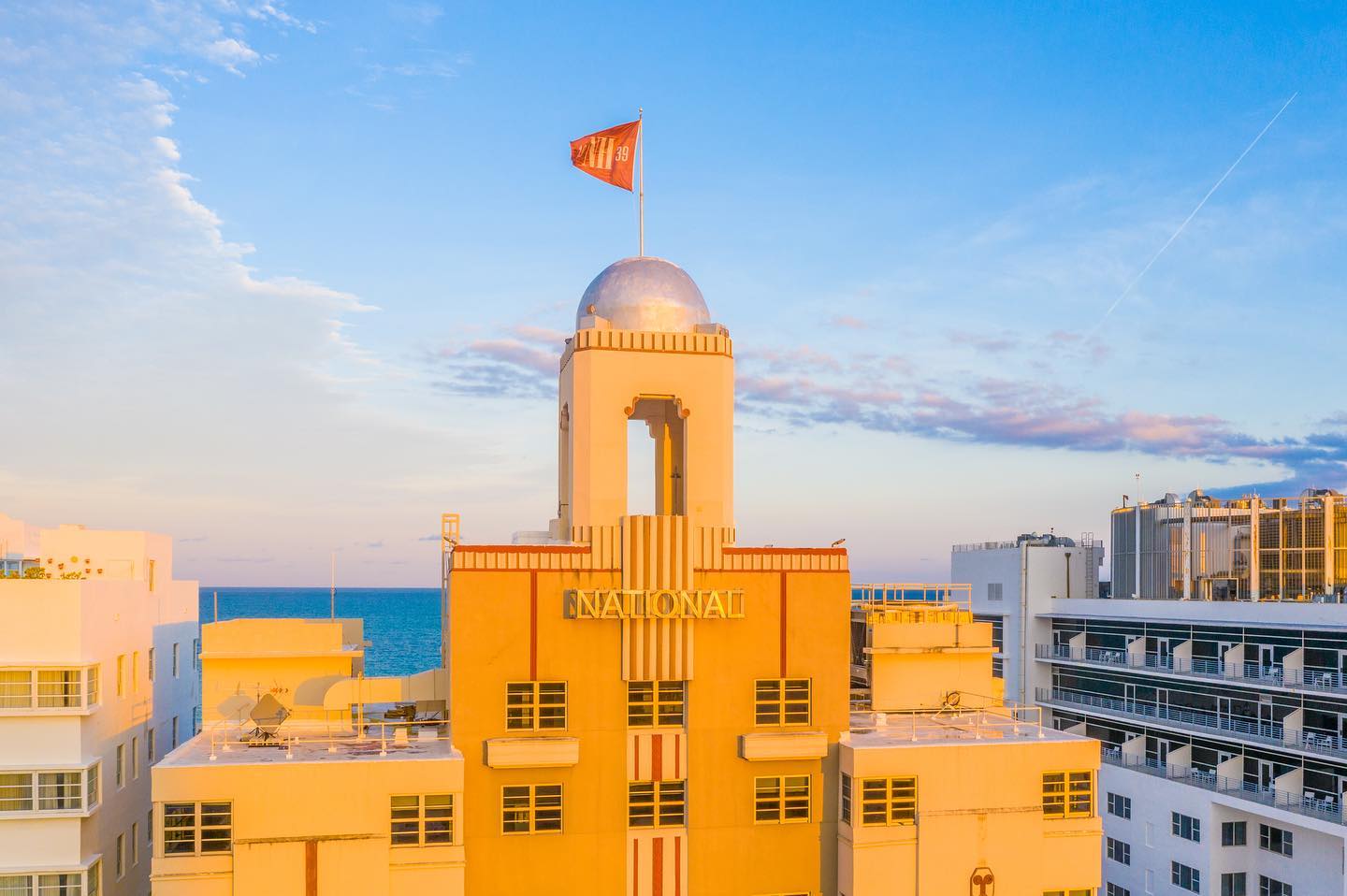 a building with a flag on top