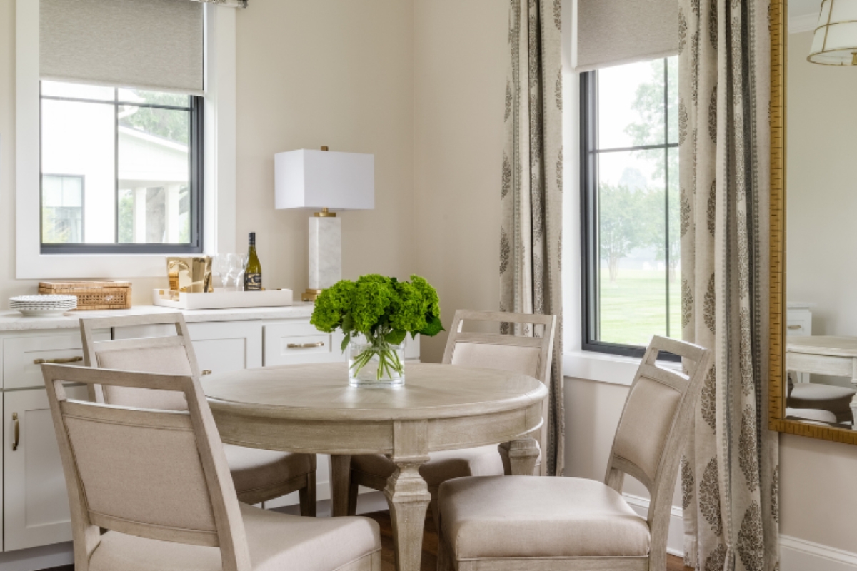 a table and chairs in a room