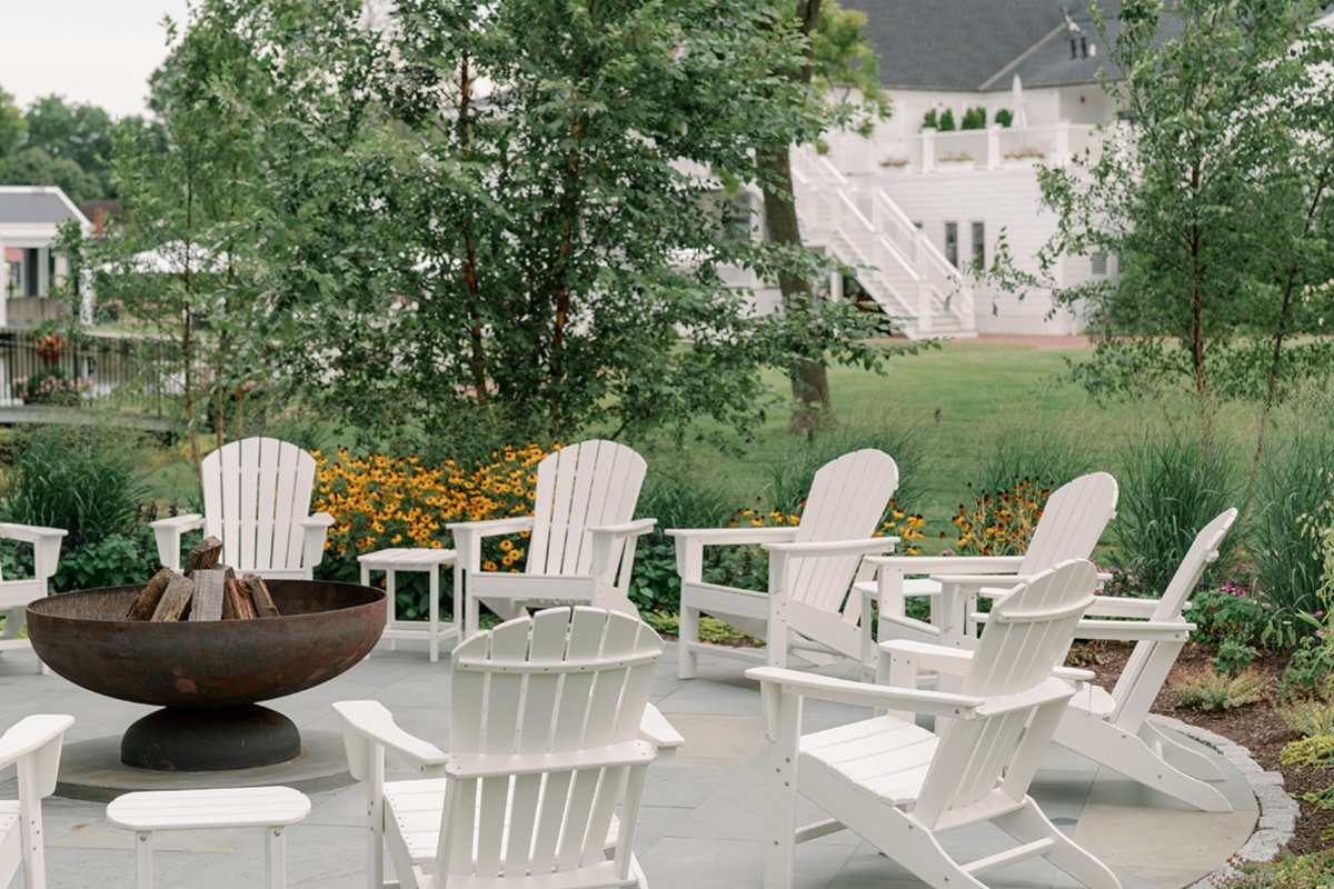 a group of chairs on a patio
