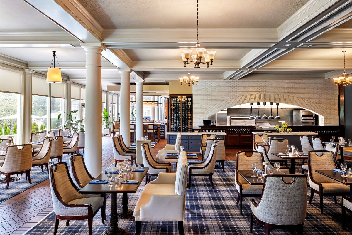 a restaurant with tables and chairs