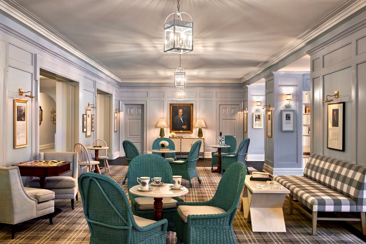 a room with a table and chairs