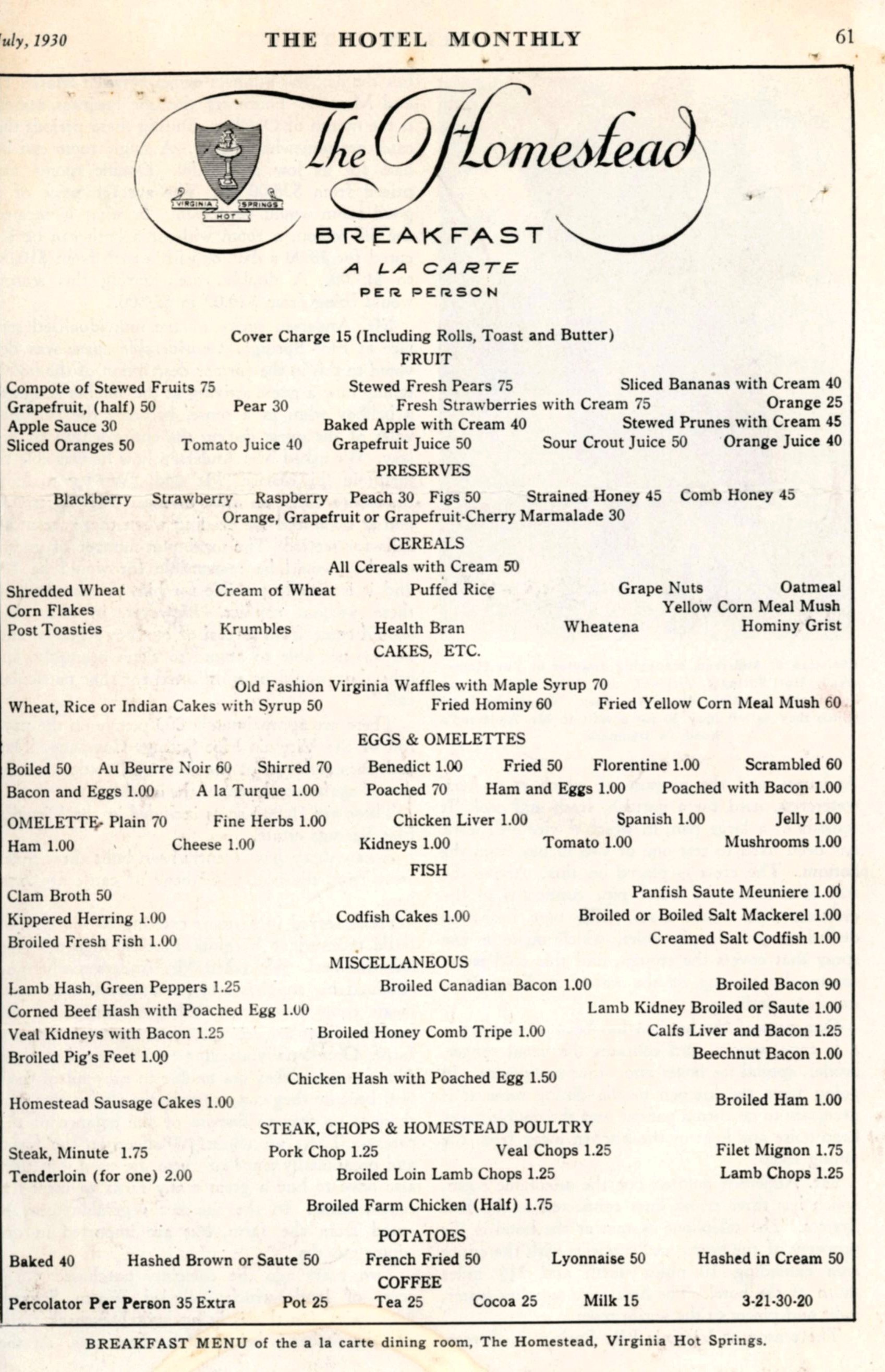 a menu with black text