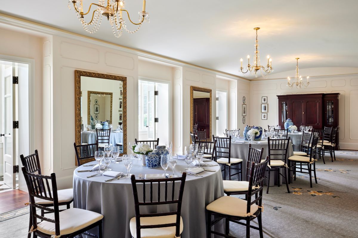 a room with tables and chairs