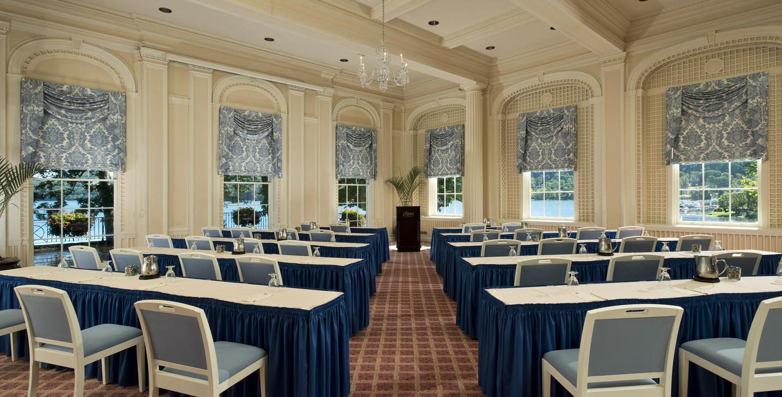 a room with tables and chairs