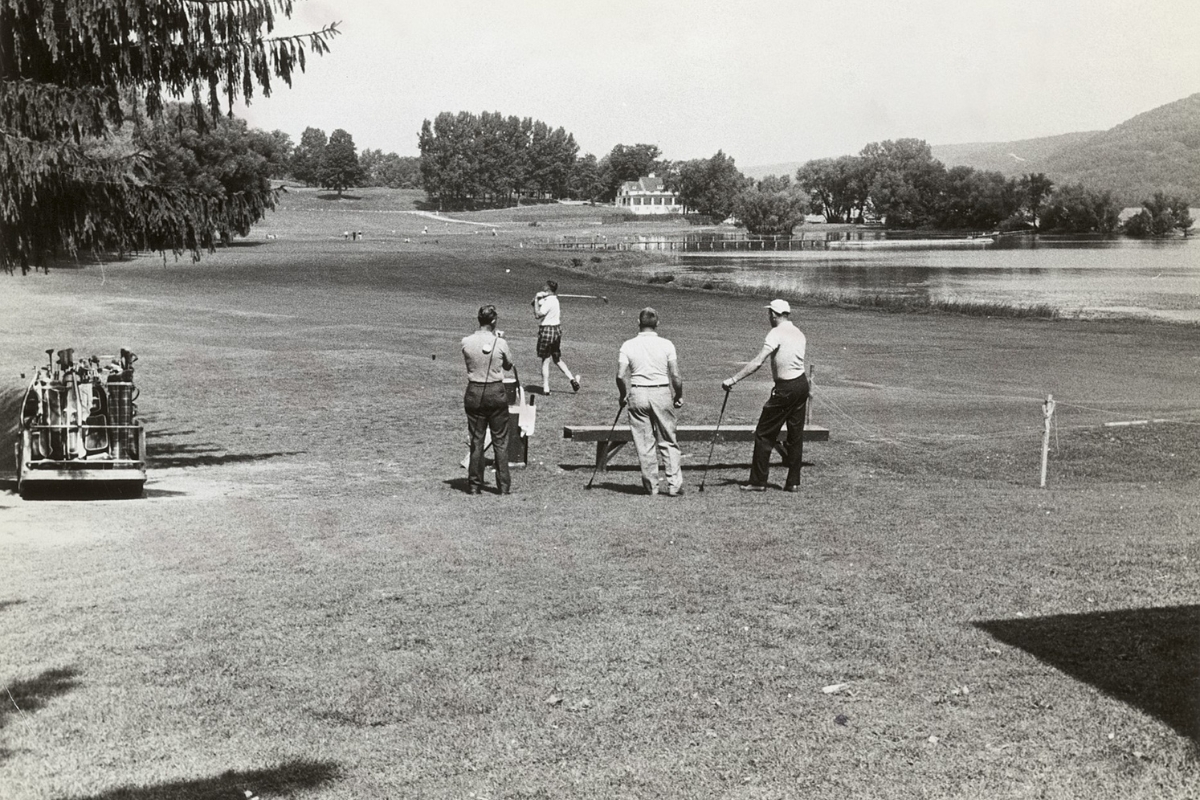 a group of people playing golf