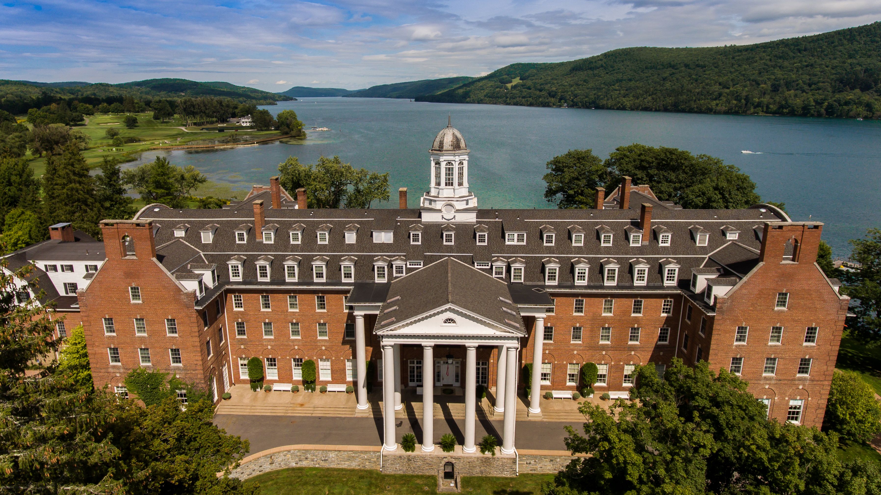 a large building with a large body of water