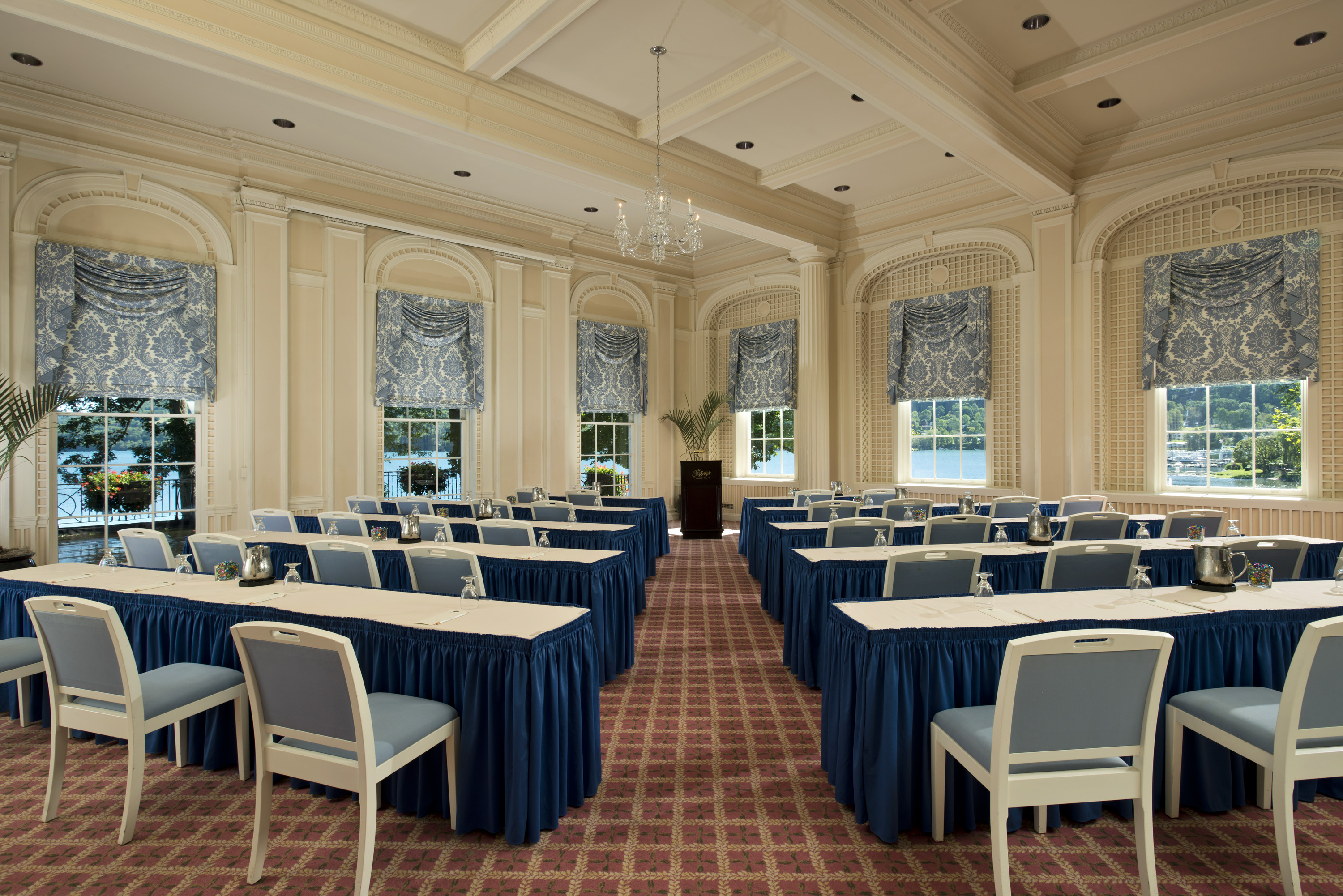 a room with tables and chairs