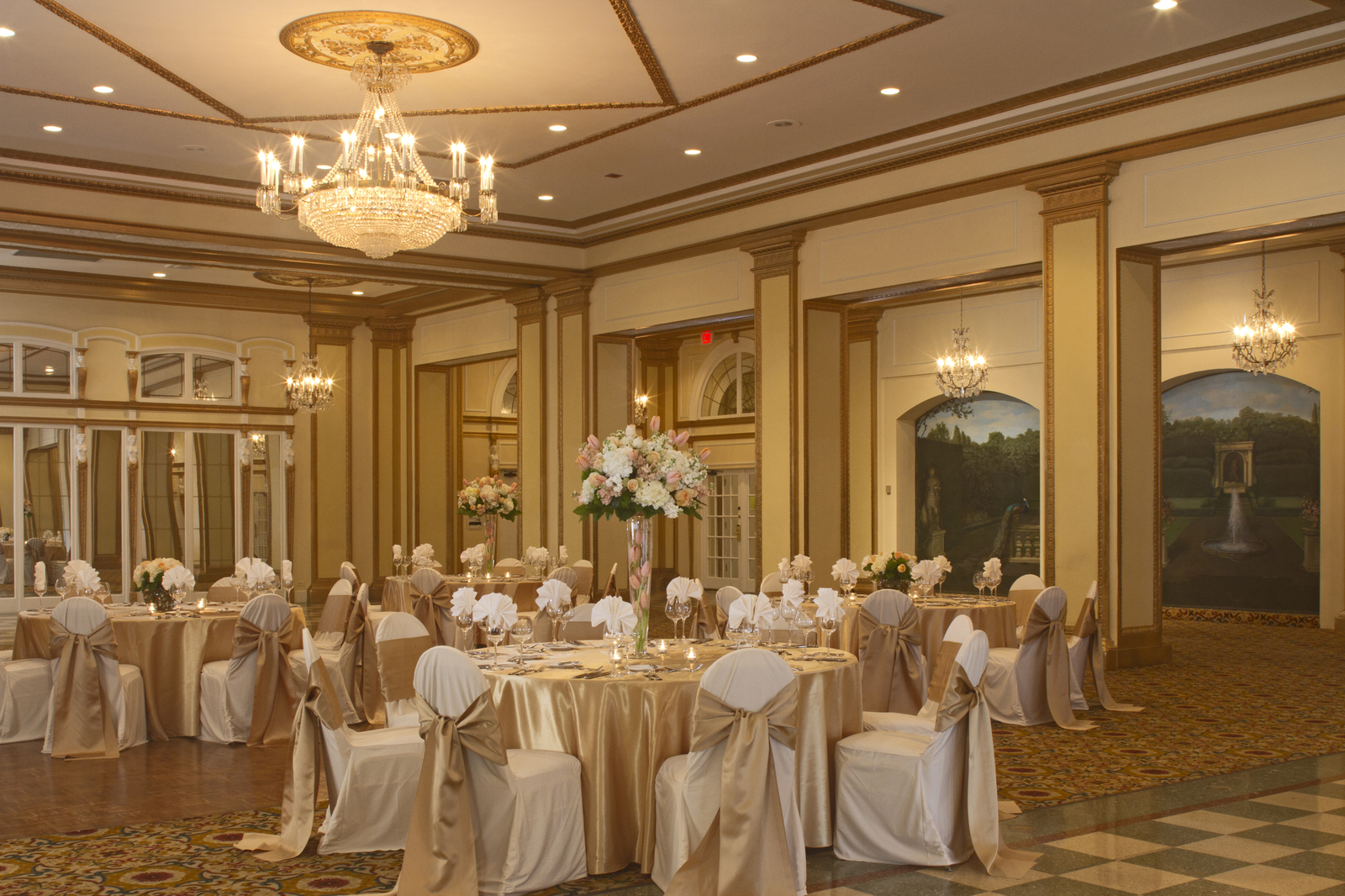a room with tables and chairs