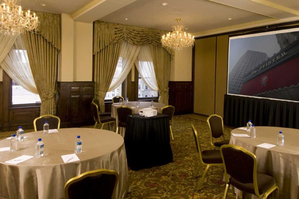a room with tables and chairs