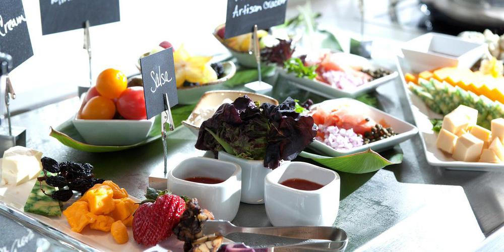 a table with different foods