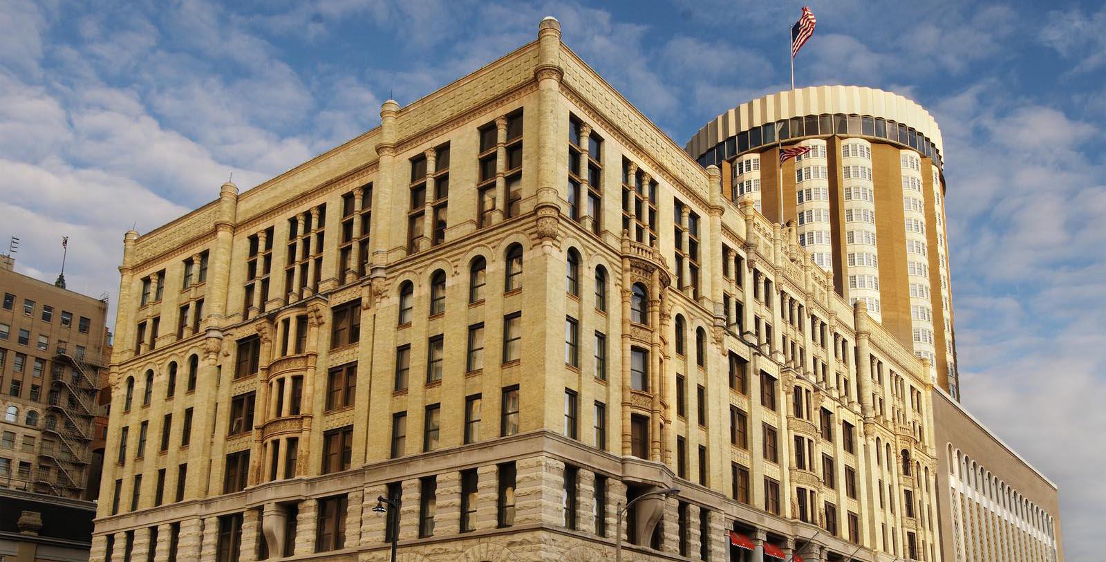 a building with a flag on top