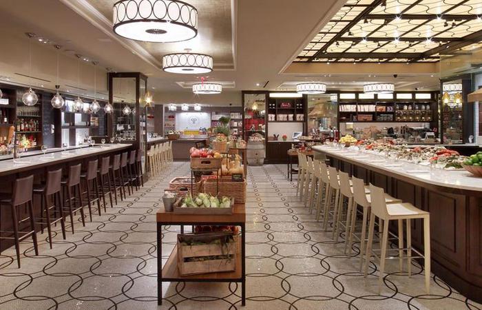 a restaurant with tables and chairs