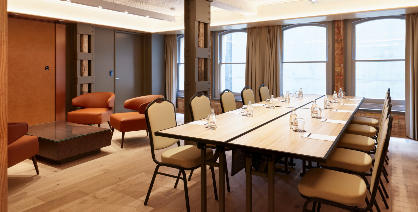 a room with a table and chairs