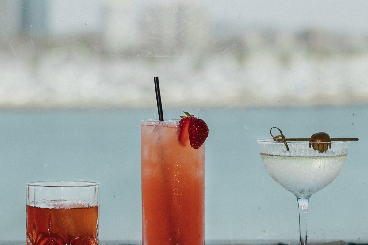 a group of drinks on a table