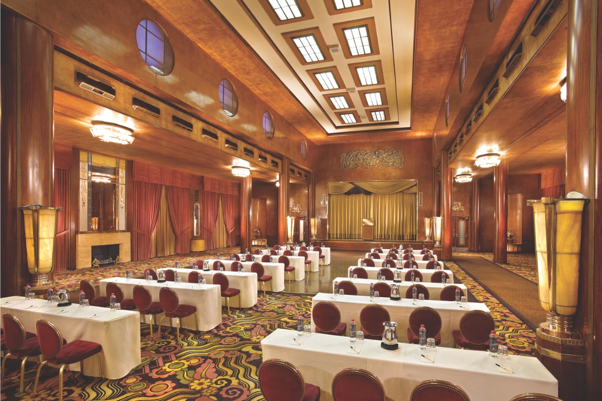 a room with tables and chairs