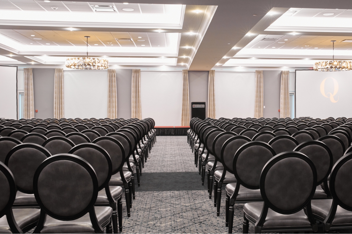 a room with rows of chairs