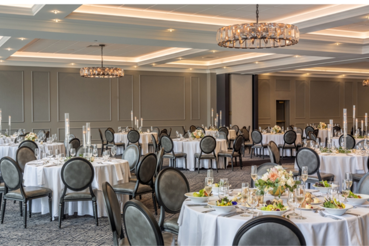 a room with tables and chairs