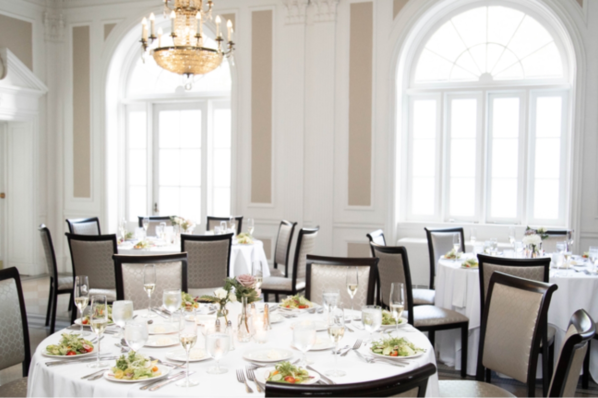 a room with tables and chairs