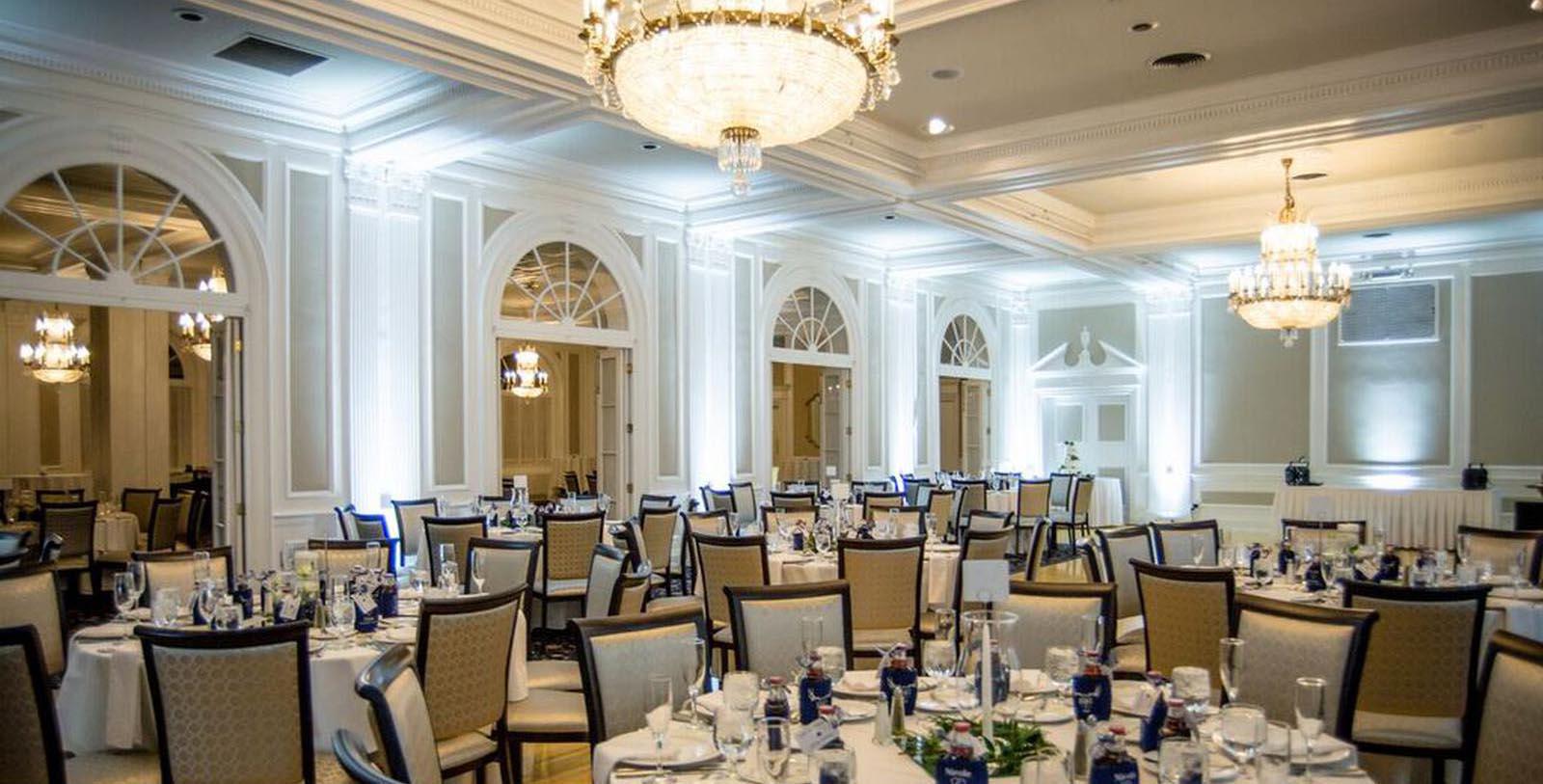a room with tables and chairs