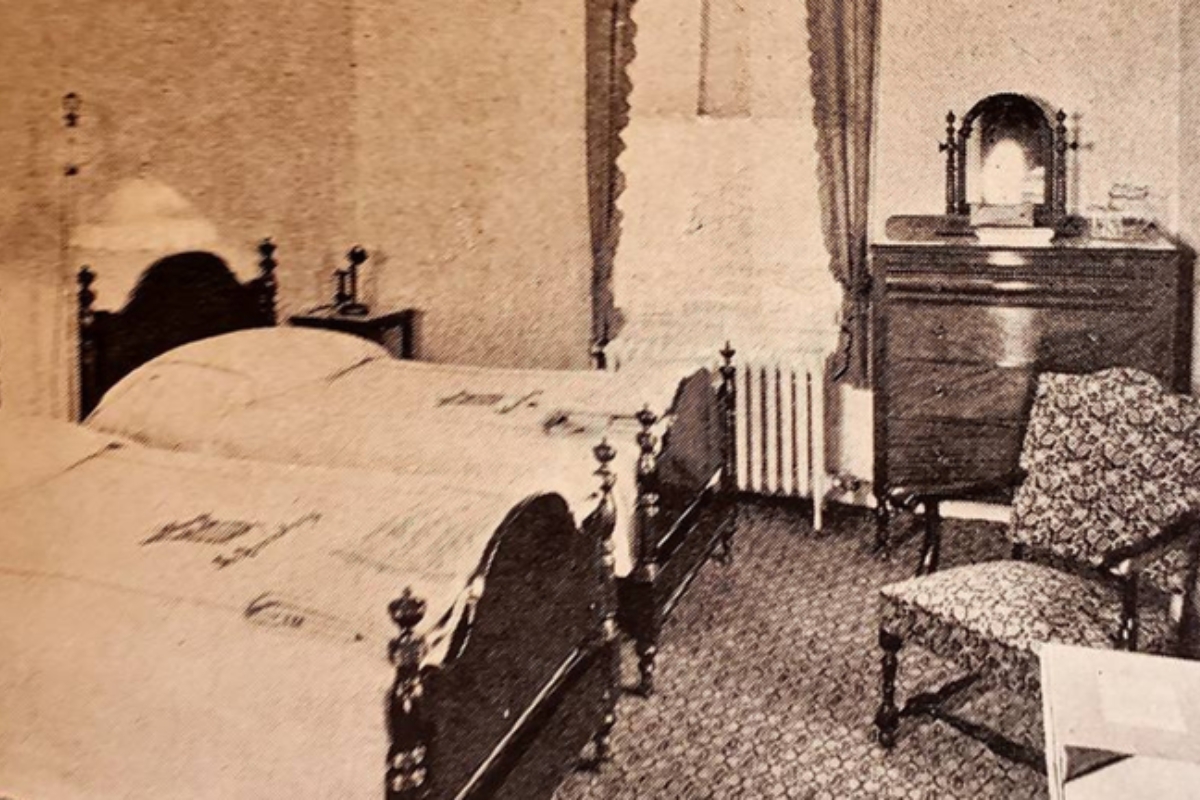 a bedroom with two beds