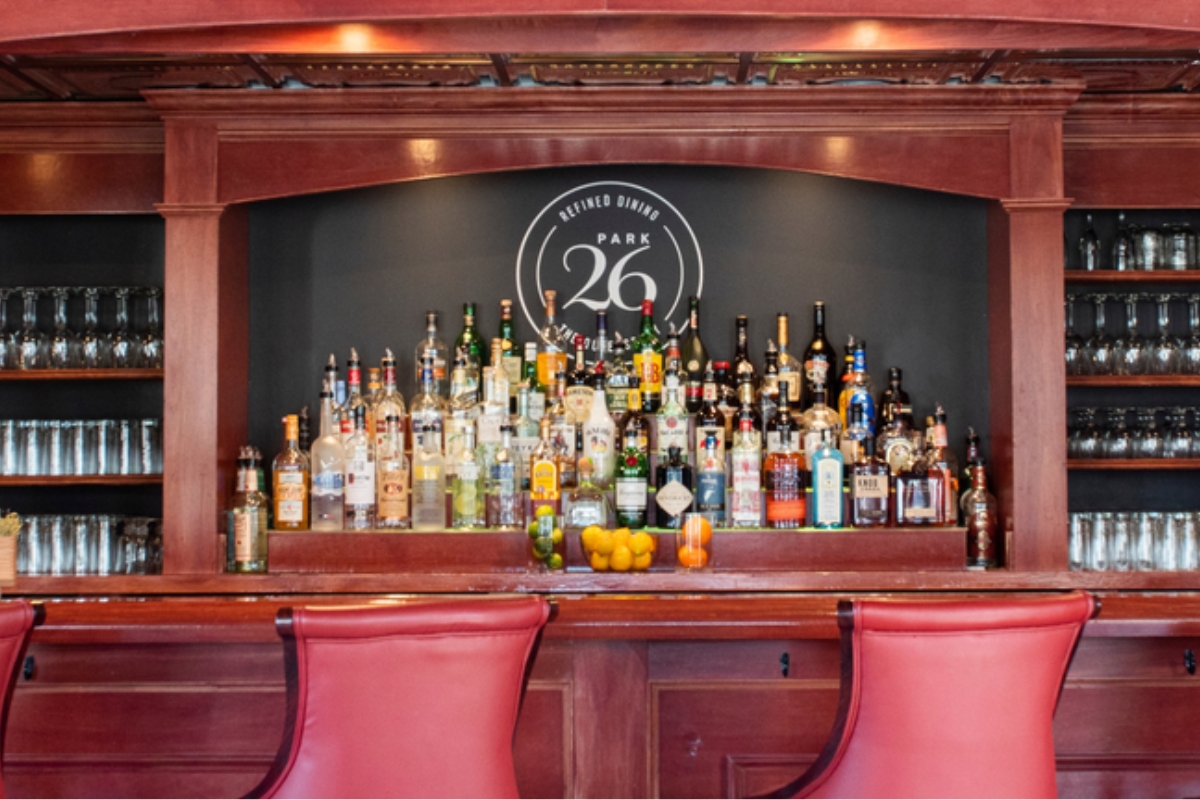a bar with a group of bottles