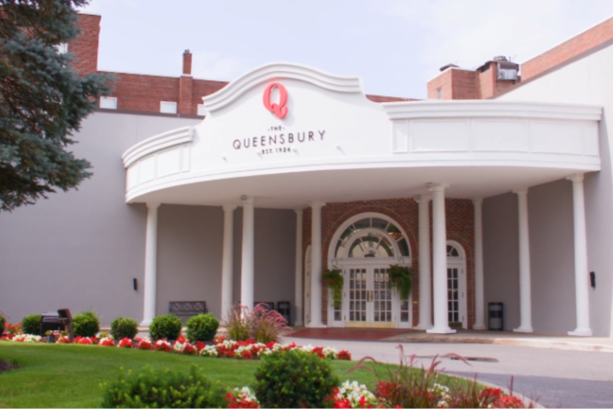 a front view of a building