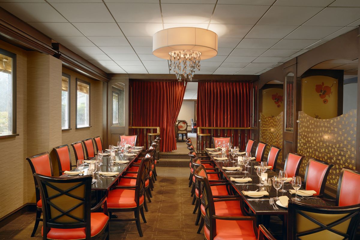 a room with tables and chairs