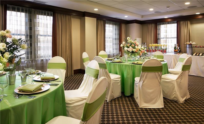 a room with tables and chairs