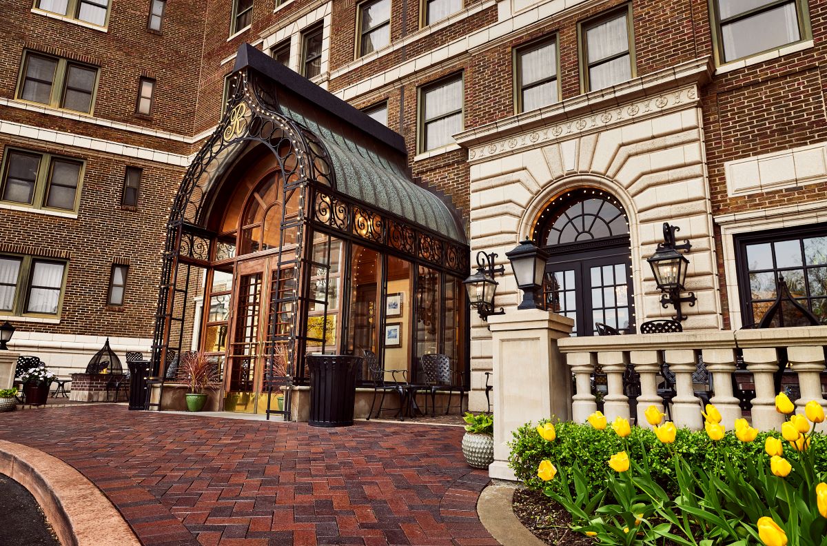 a building with a glass door