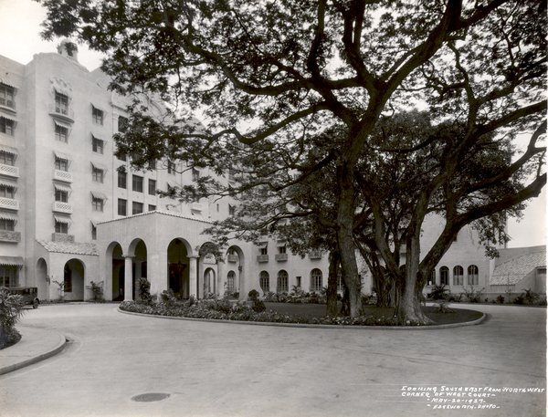 a building with trees around it