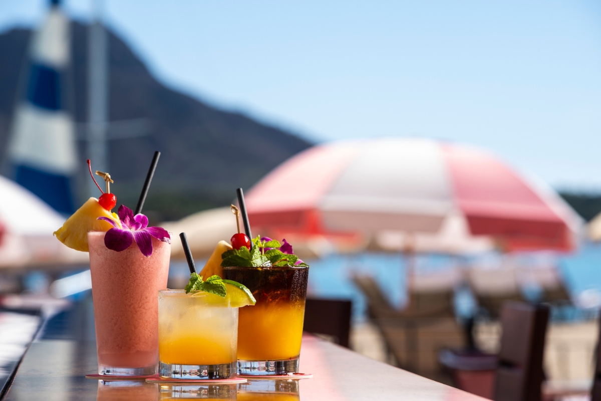 a group of drinks on a table