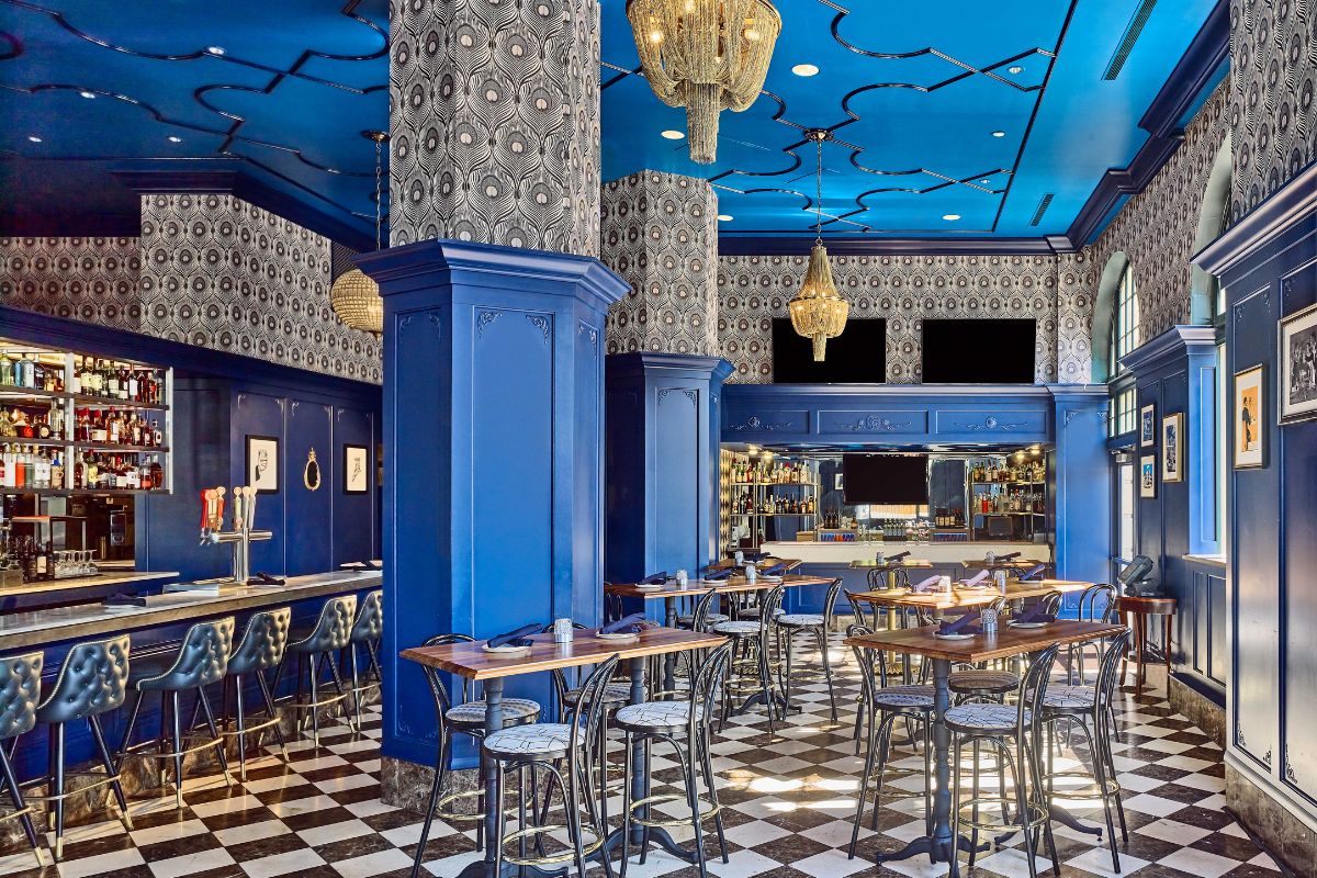 a room with tables and chairs