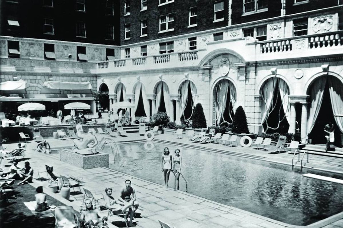 a group of people in a pool