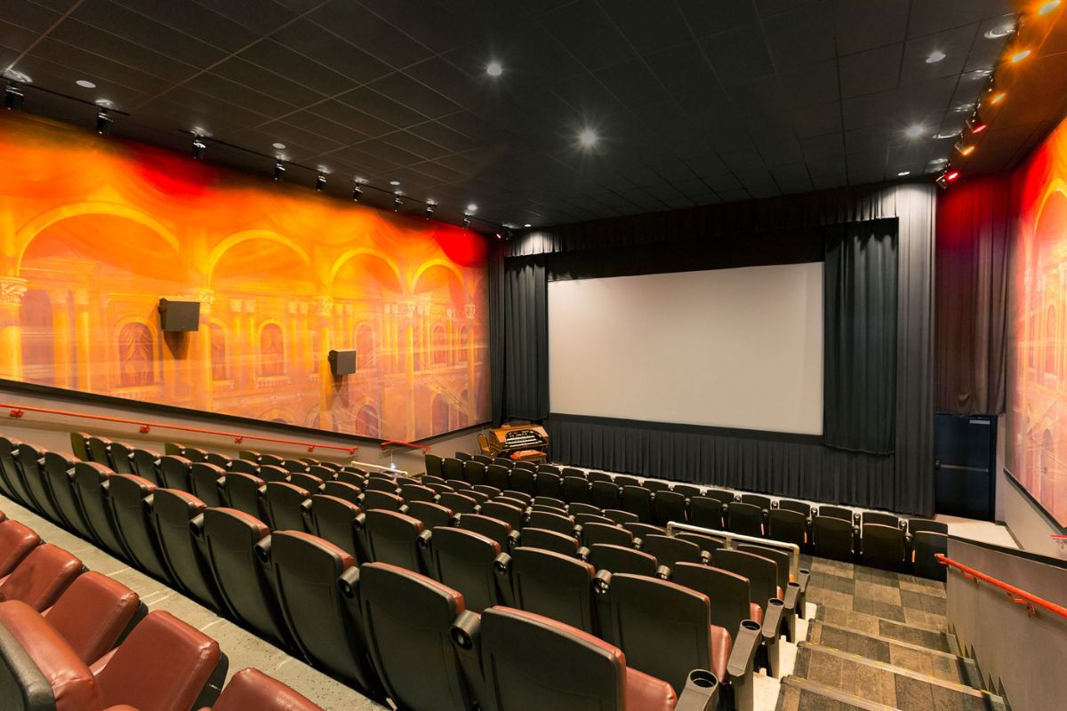 a movie theater with a screen