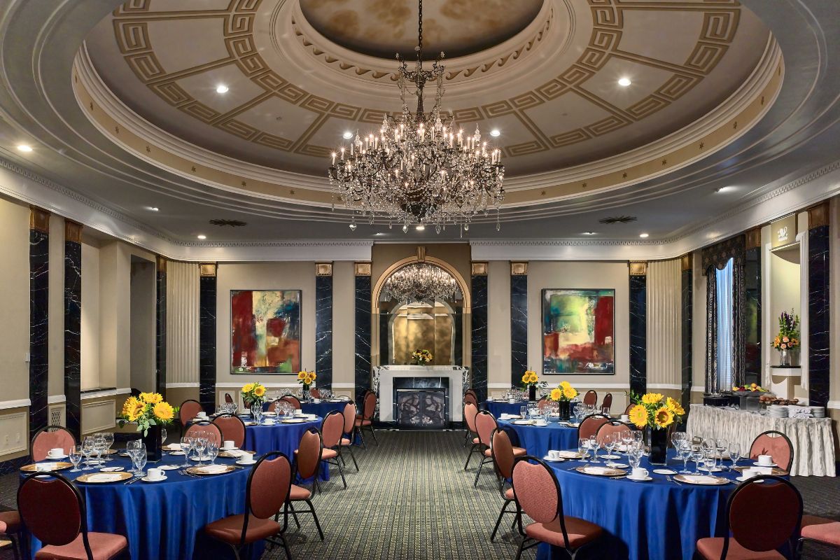 a room with tables and chairs