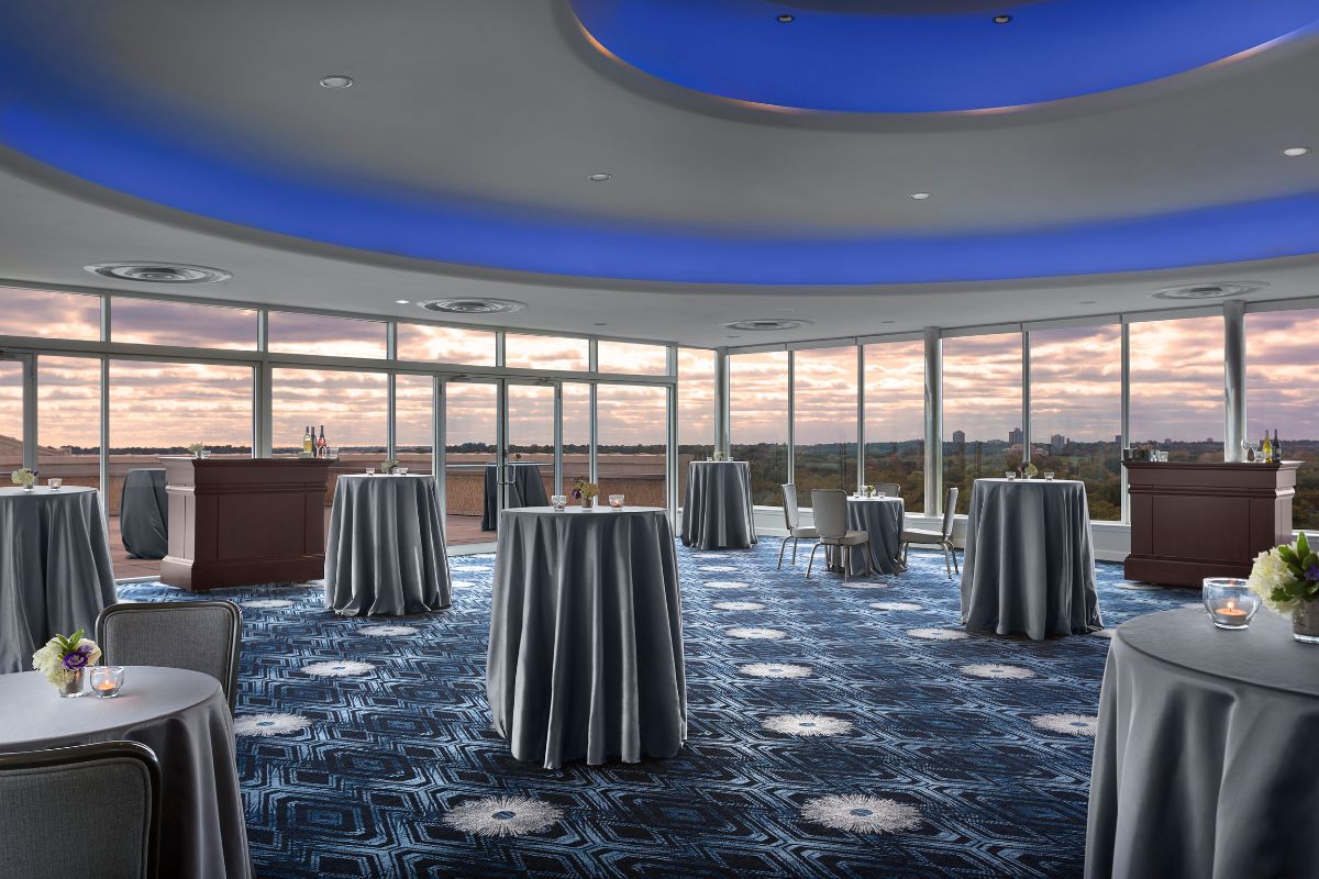 a room with tables and chairs