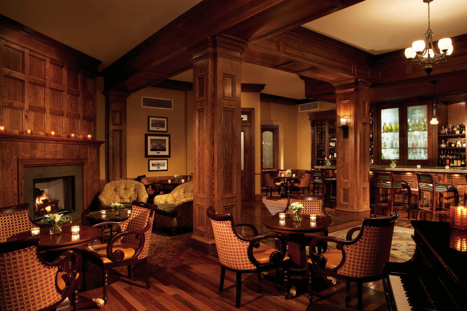 a room with a table and chairs