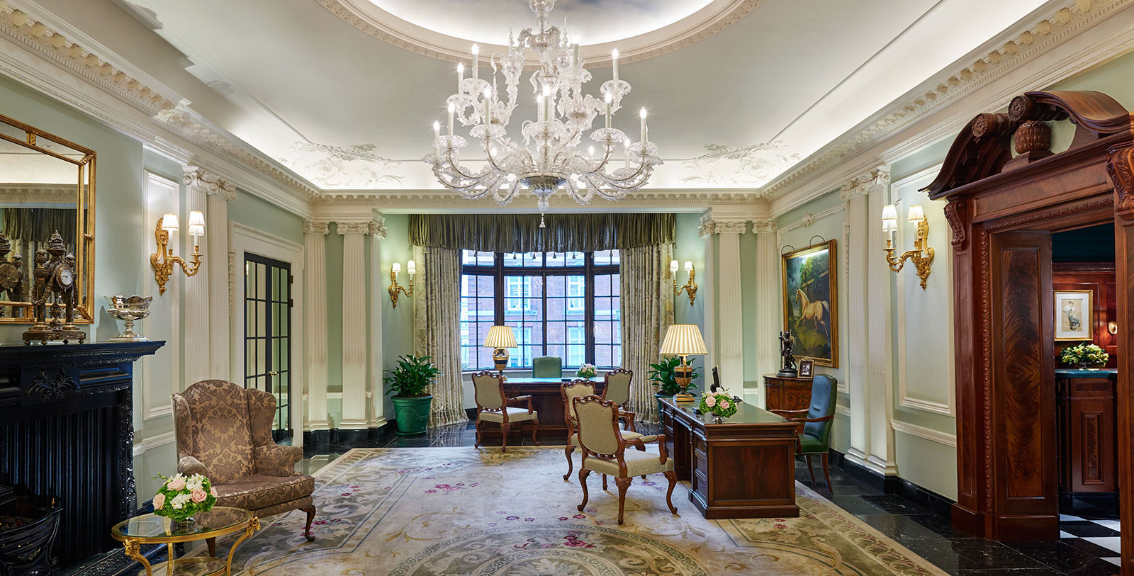 a chandelier in a room