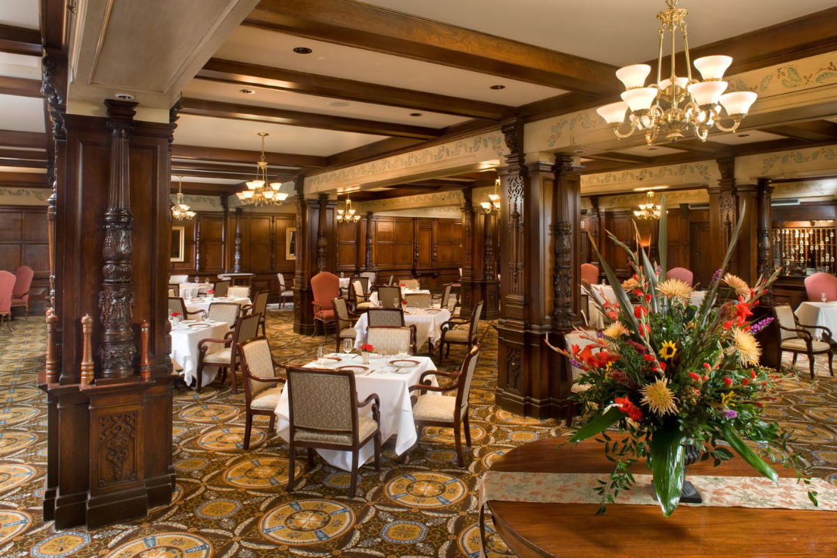 a room with tables and chairs