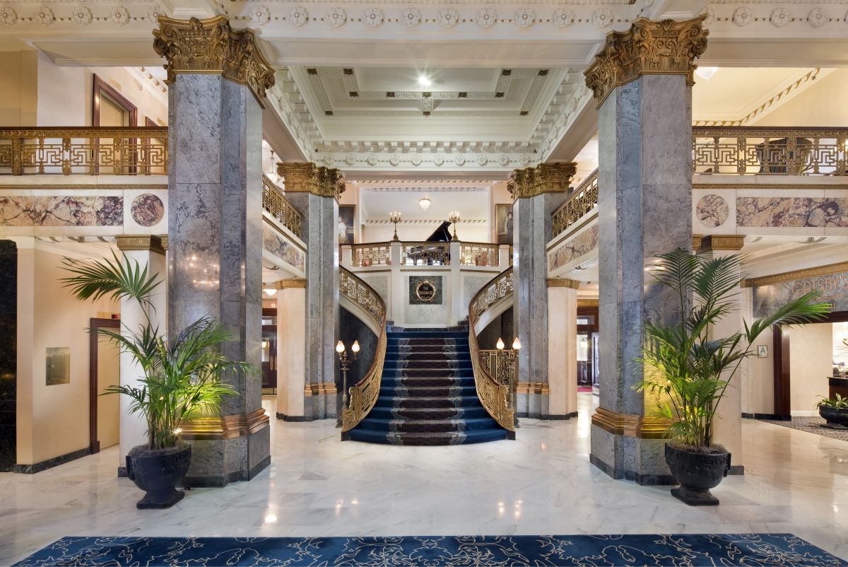 a staircase in a building