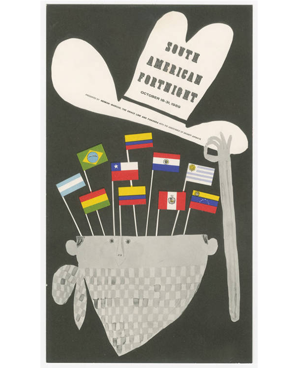 a poster with a hat and flags