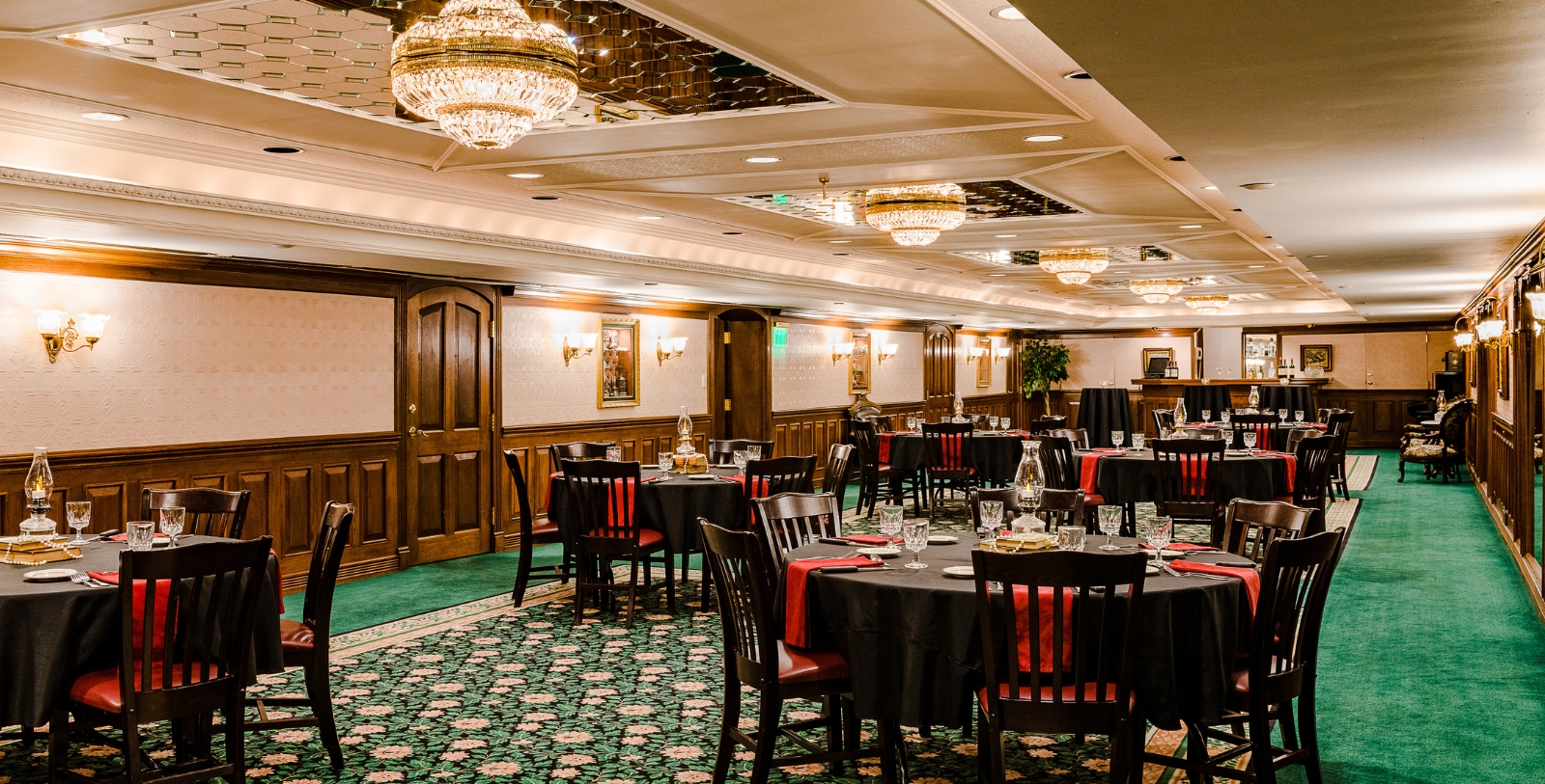a room with tables and chairs