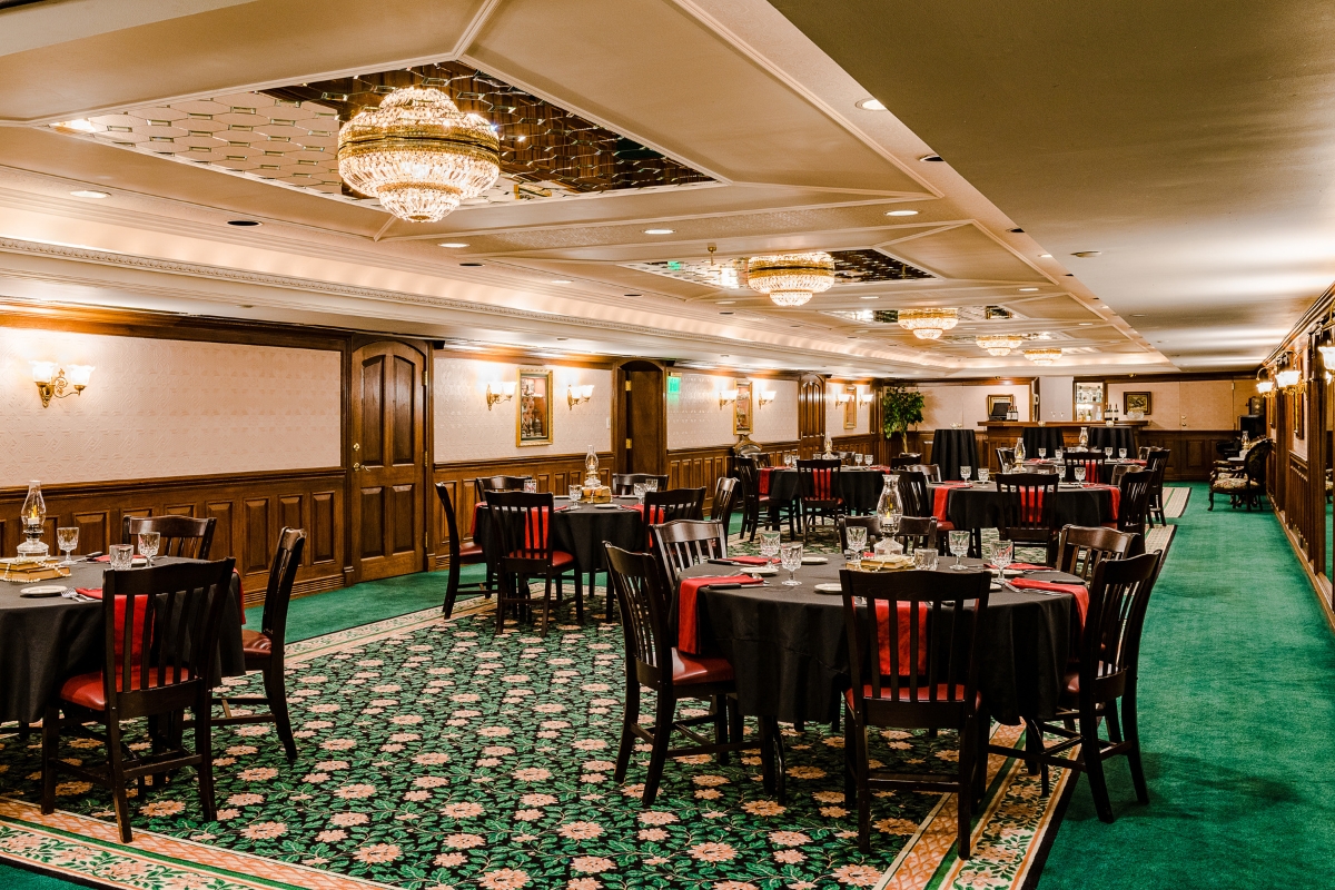a room with tables and chairs