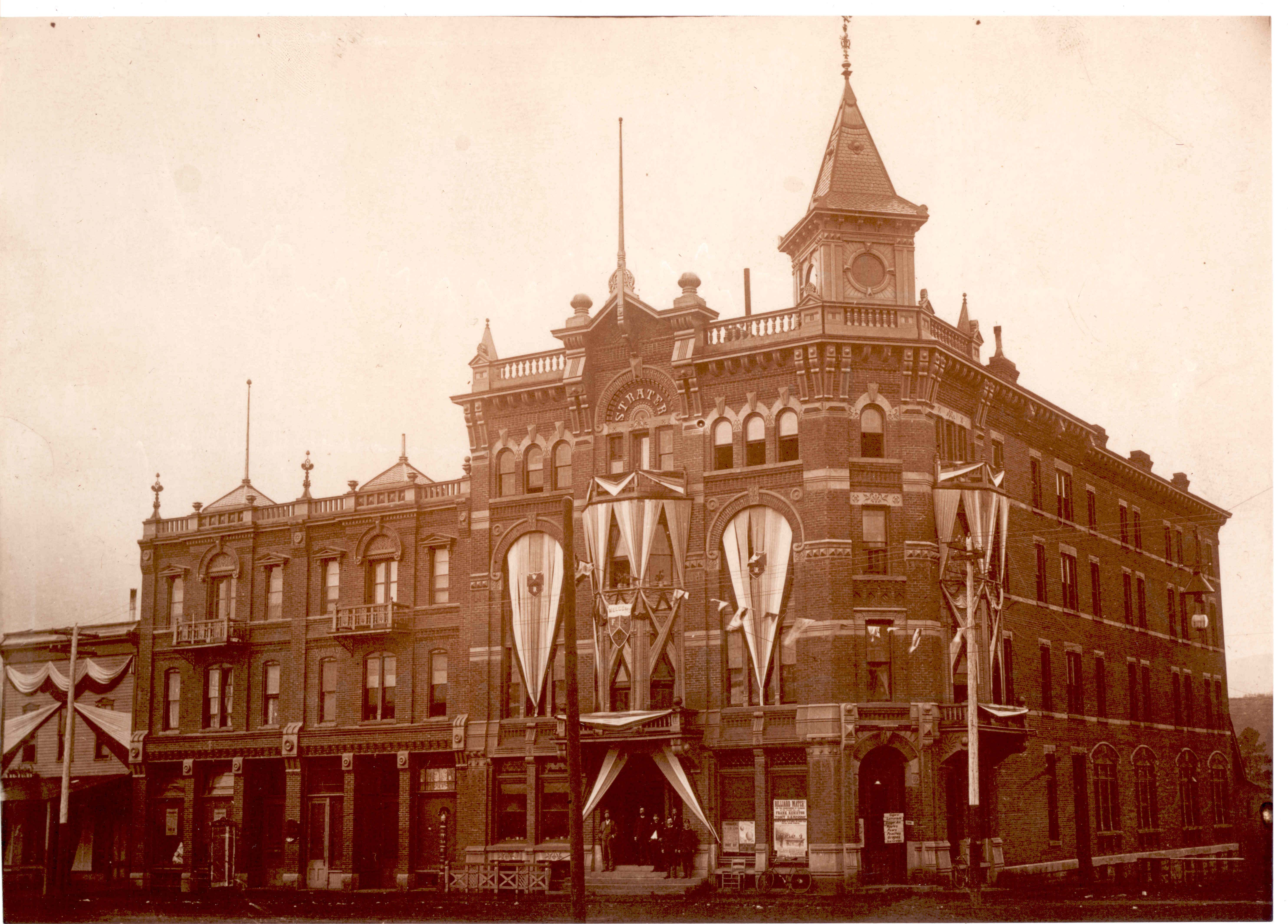 a building with flags on the front