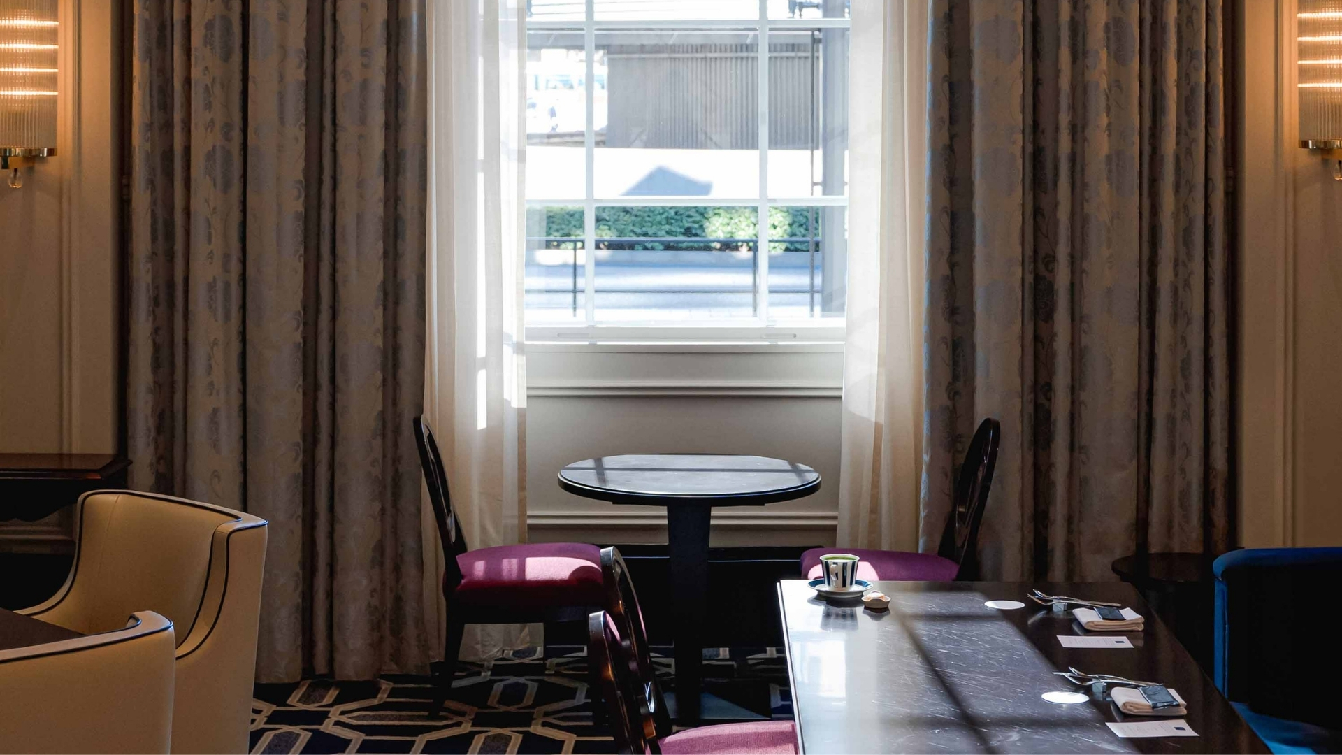 a table and chairs in a room