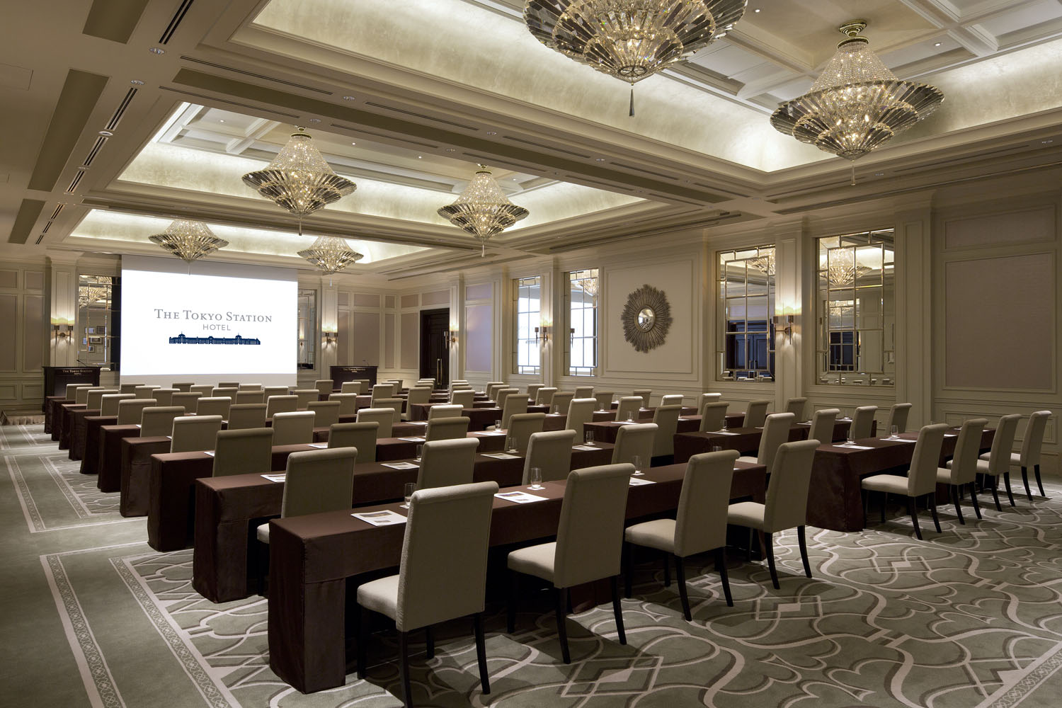 a room with tables and chairs