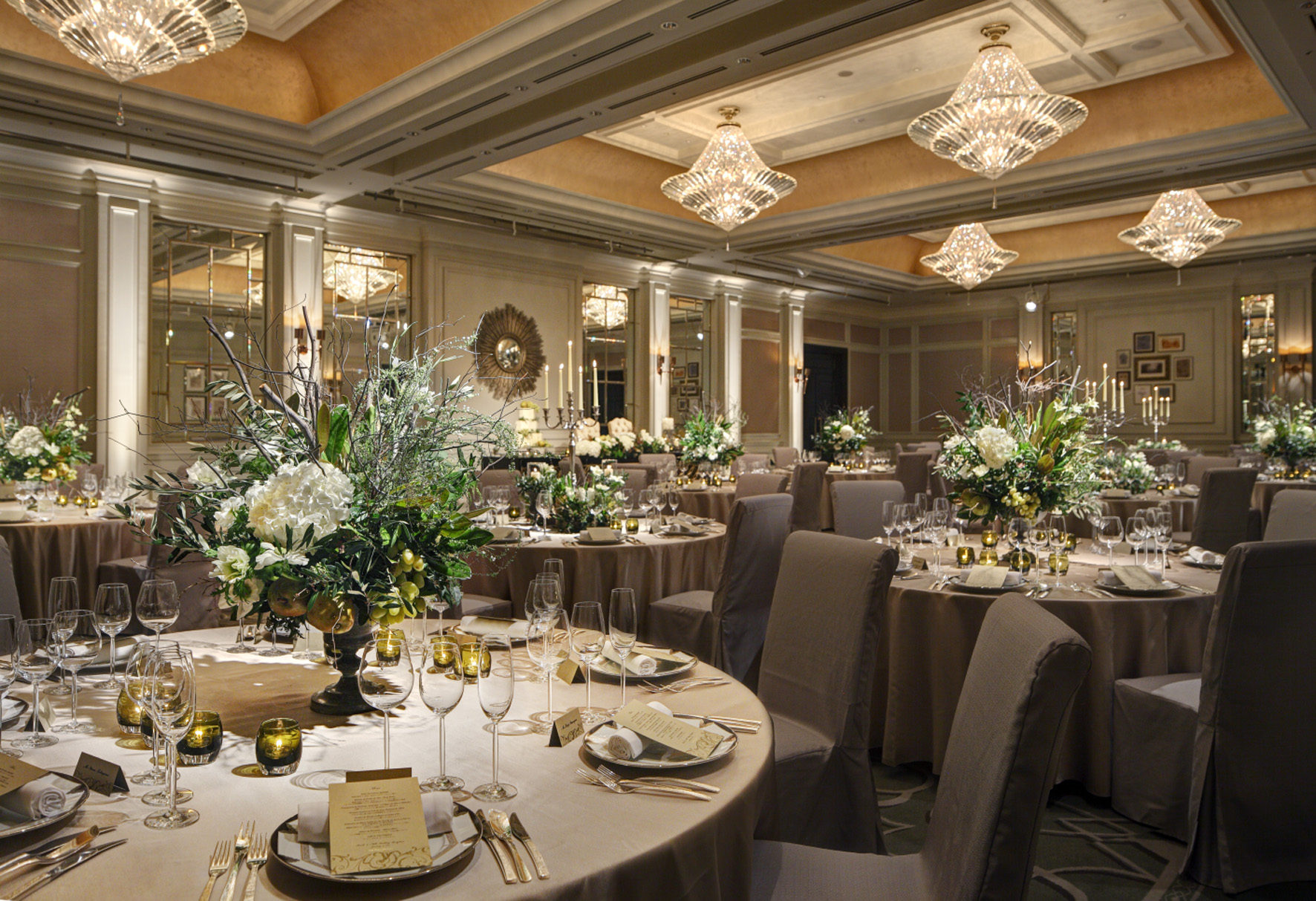 a room with tables and chairs