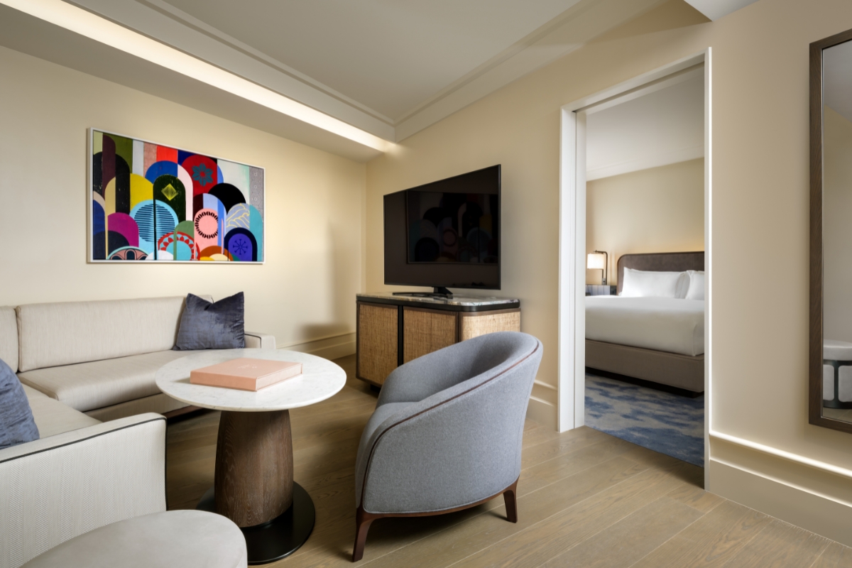 a room with a television and a couch